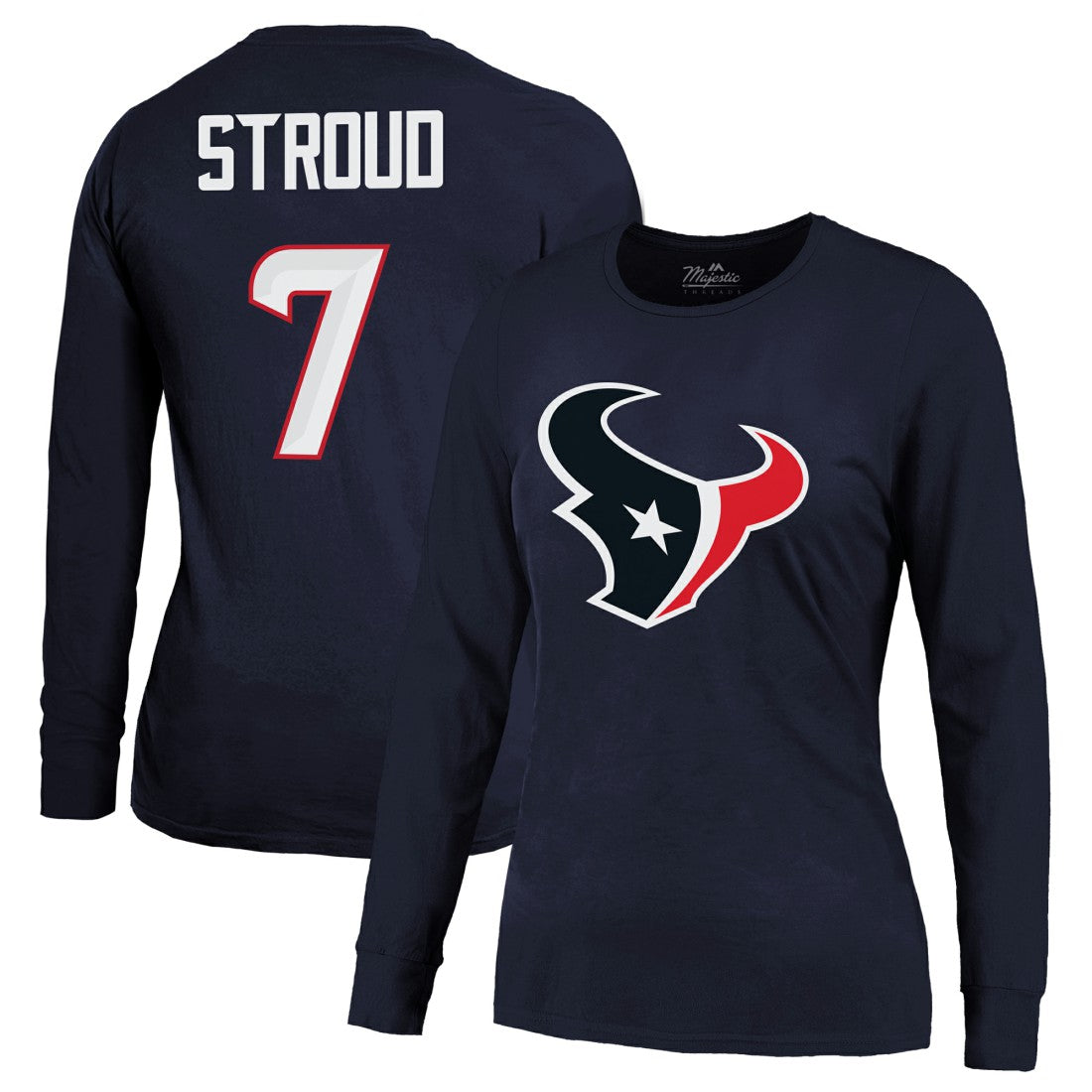 C.J. Stroud  Majestic Threads Women's Player Name & Number Long Sleeve T-Shirt - Houston Texans T-shirts