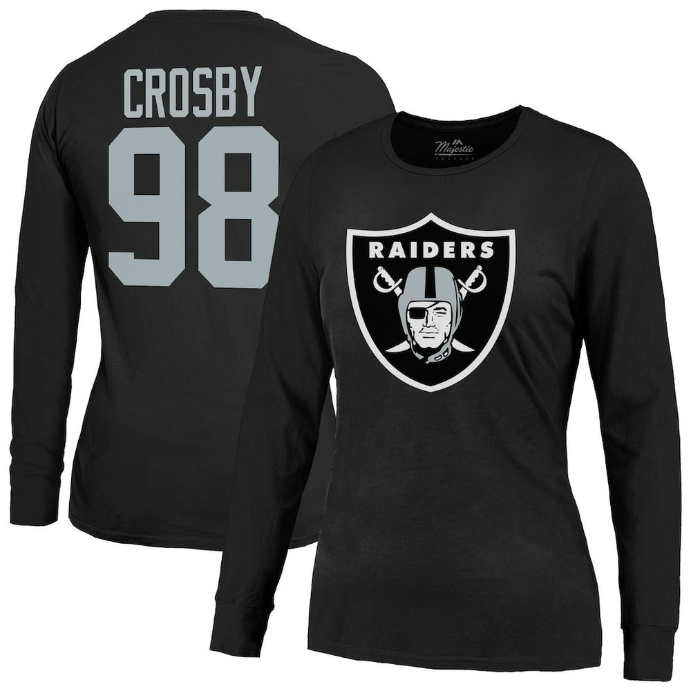 Maxx Crosby  Majestic Threads Women's Player Name & Number Long Sleeve T-Shirt - Las Vegas Raiders T-shirts