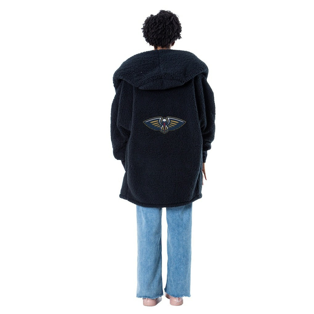 The Best Lounger in the World By Jill Martin New Orleans Pelicans Unisex Black Oversized Open-Front Hoodie Sweater discount