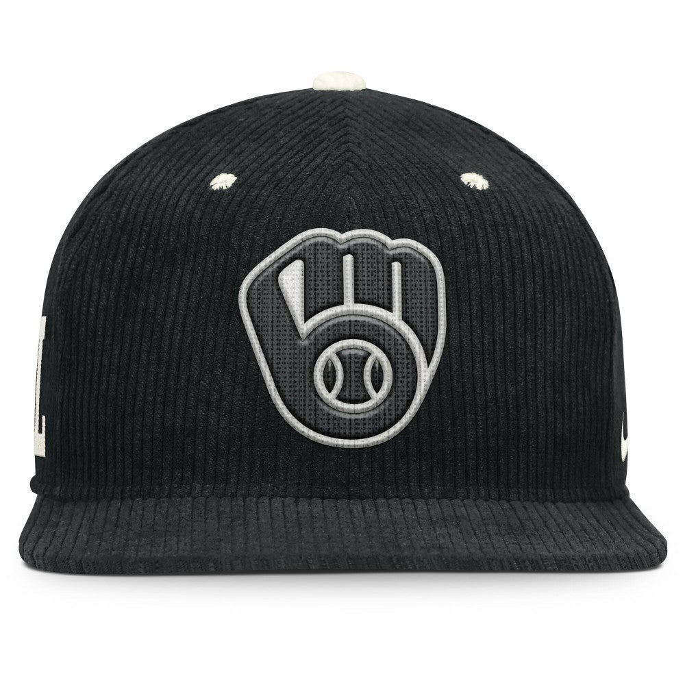 Black Milwaukee Brewers Nike Pro Corduroy Structured Snapback Hat