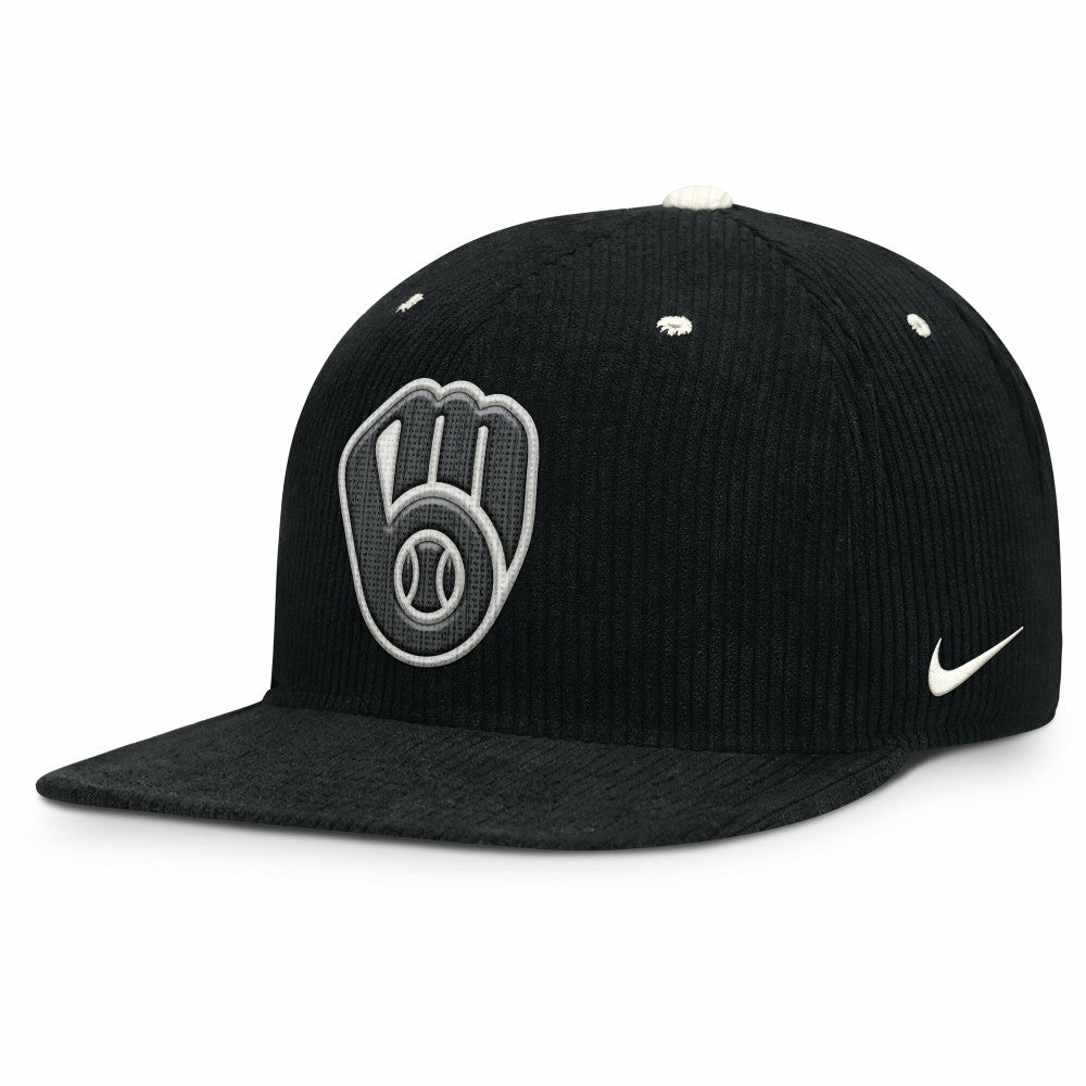 Black Milwaukee Brewers Nike Pro Corduroy Structured Snapback Hat