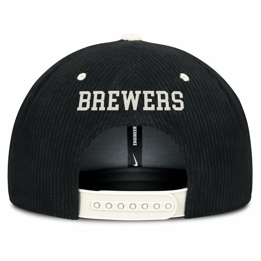 Black Milwaukee Brewers Nike Pro Corduroy Structured Snapback Hat