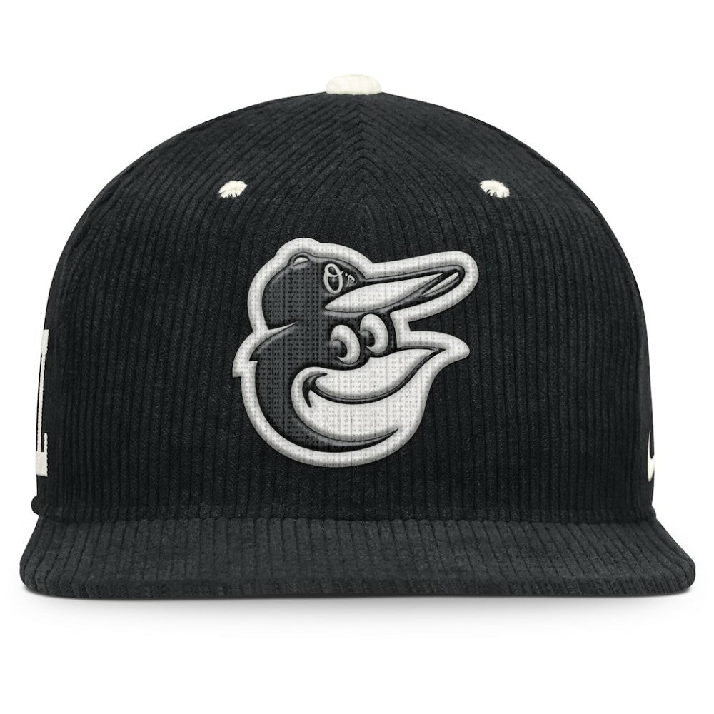 Black Baltimore Orioles Nike Pro Corduroy Structured Snapback Hat