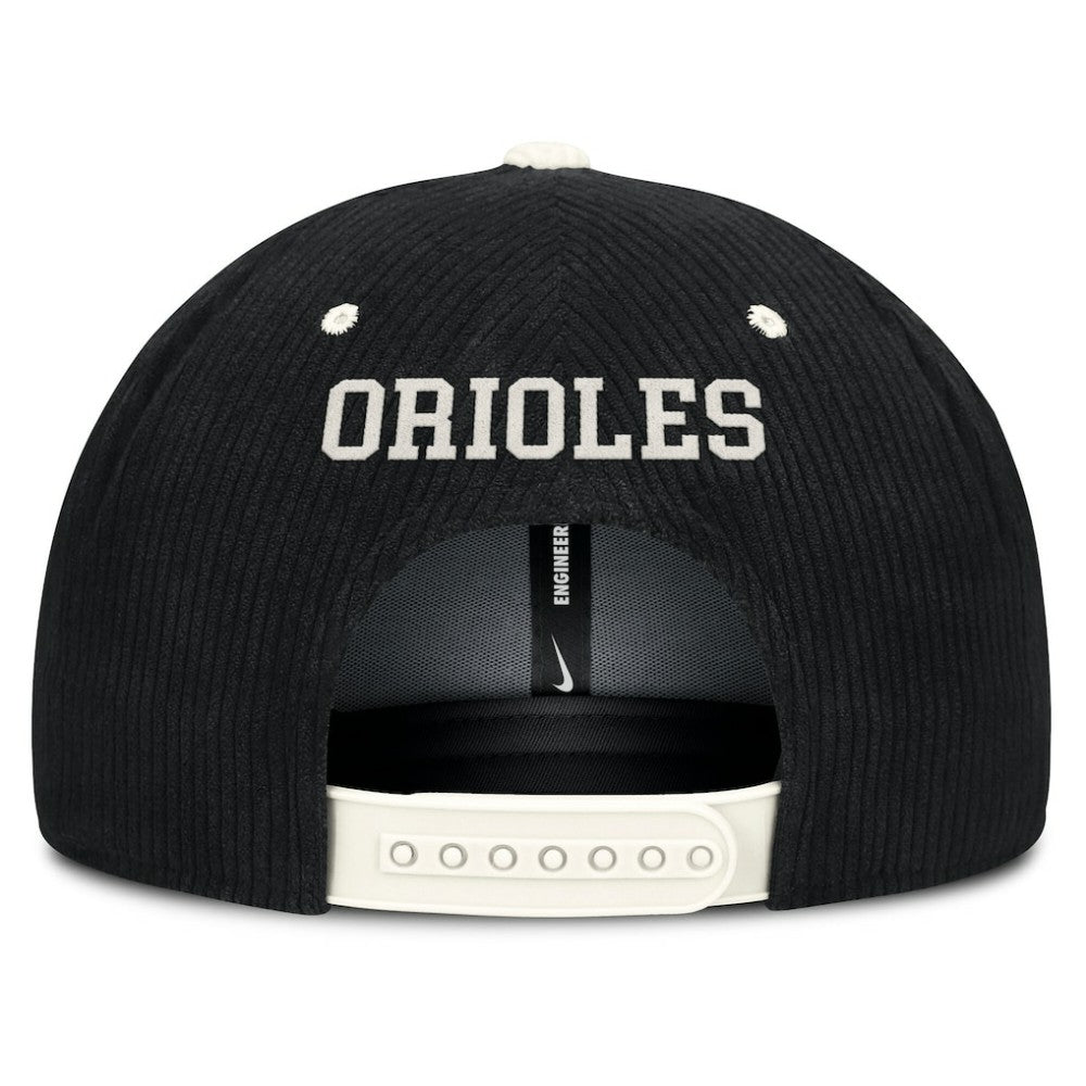 Black Baltimore Orioles Nike Pro Corduroy Structured Snapback Hat