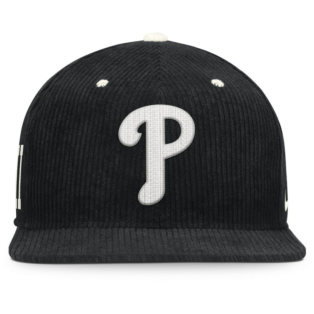 Black Philadelphia Phillies Nike Pro Corduroy Structured Snapback Hat