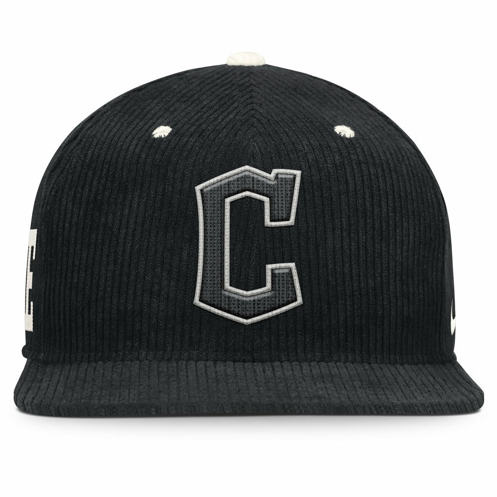 Black Cleveland Guardians Nike Pro Corduroy Structured Snapback Hat