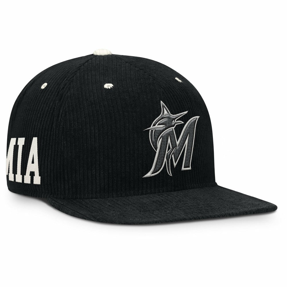 Black Miami Marlins Nike Pro Corduroy Structured Snapback Hat