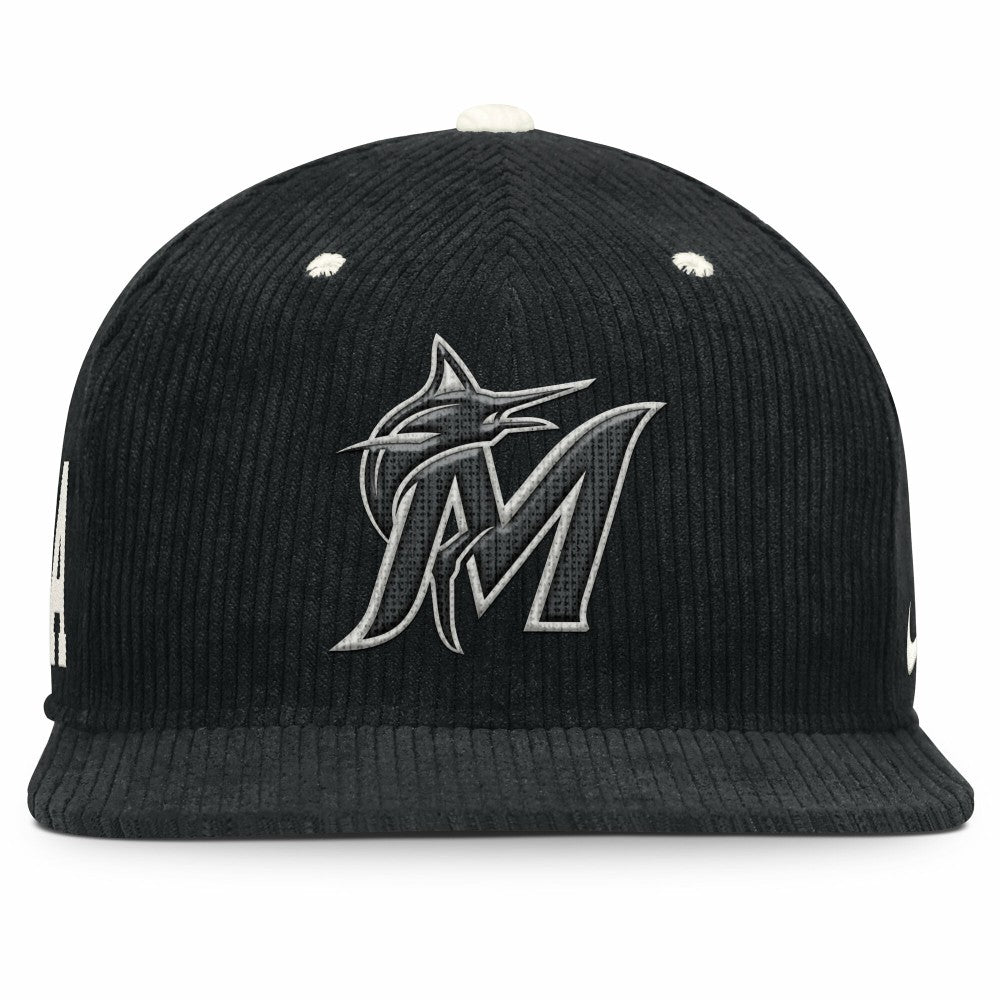 Black Miami Marlins Nike Pro Corduroy Structured Snapback Hat