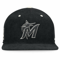 Black Miami Marlins Nike Pro Corduroy Structured Snapback Hat
