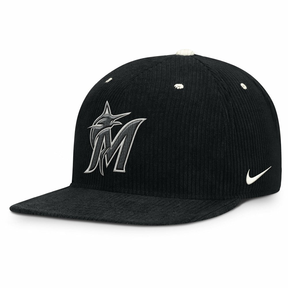 Black Miami Marlins Nike Pro Corduroy Structured Snapback Hat