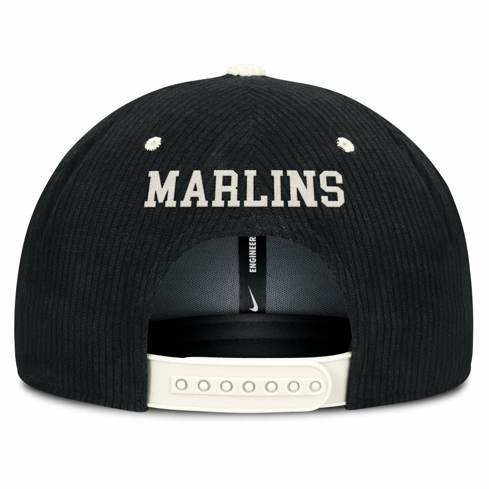 Black Miami Marlins Nike Pro Corduroy Structured Snapback Hat
