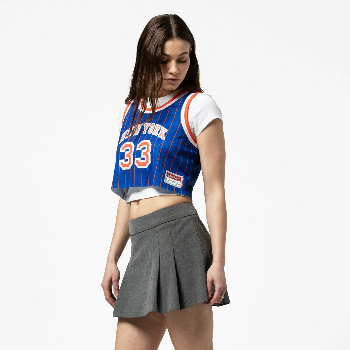 Mitchell & Ness Patrick Ewing New York Knicks x DANNIJO Women's Fashion Cropped Basketball Jersey