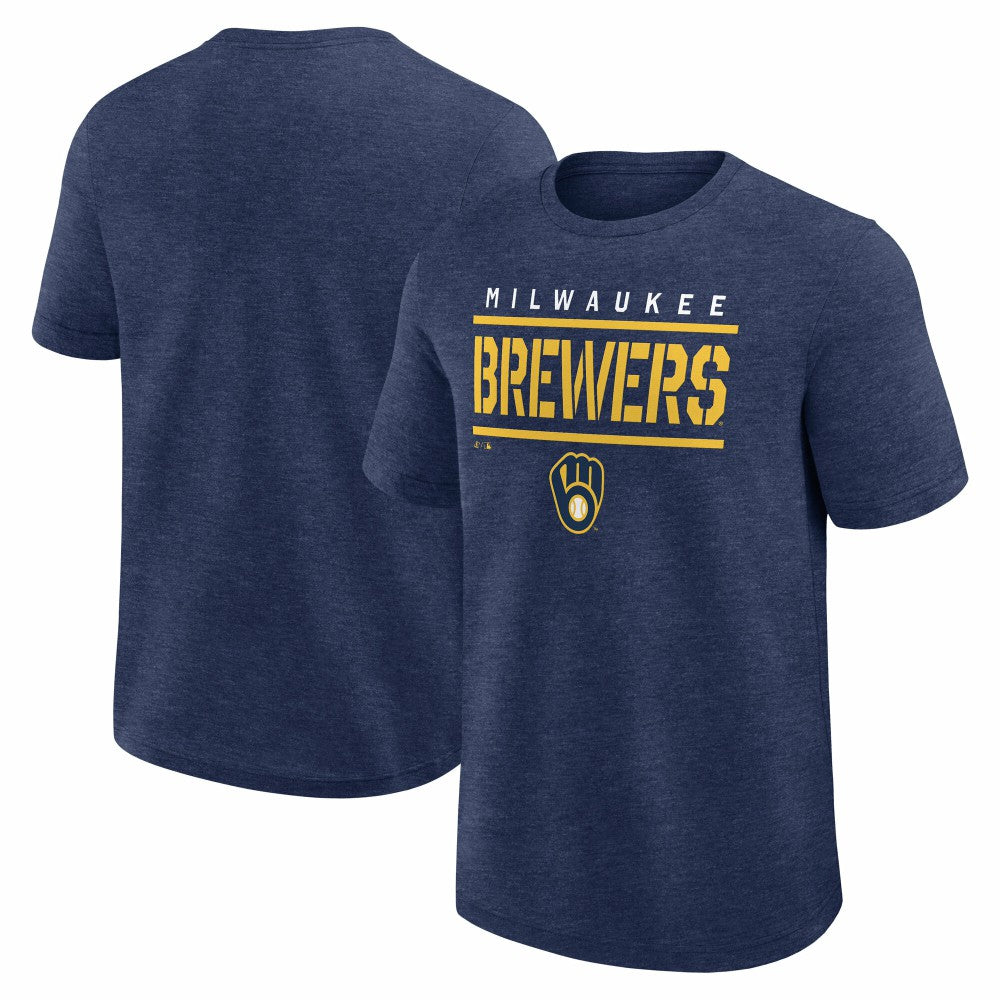 Heather Navy Milwaukee Brewers Logo Athletic Top Notch T-Shirt