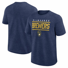 Heather Navy Milwaukee Brewers Logo Athletic Top Notch T-Shirt