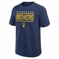 Heather Navy Milwaukee Brewers Logo Athletic Top Notch T-Shirt