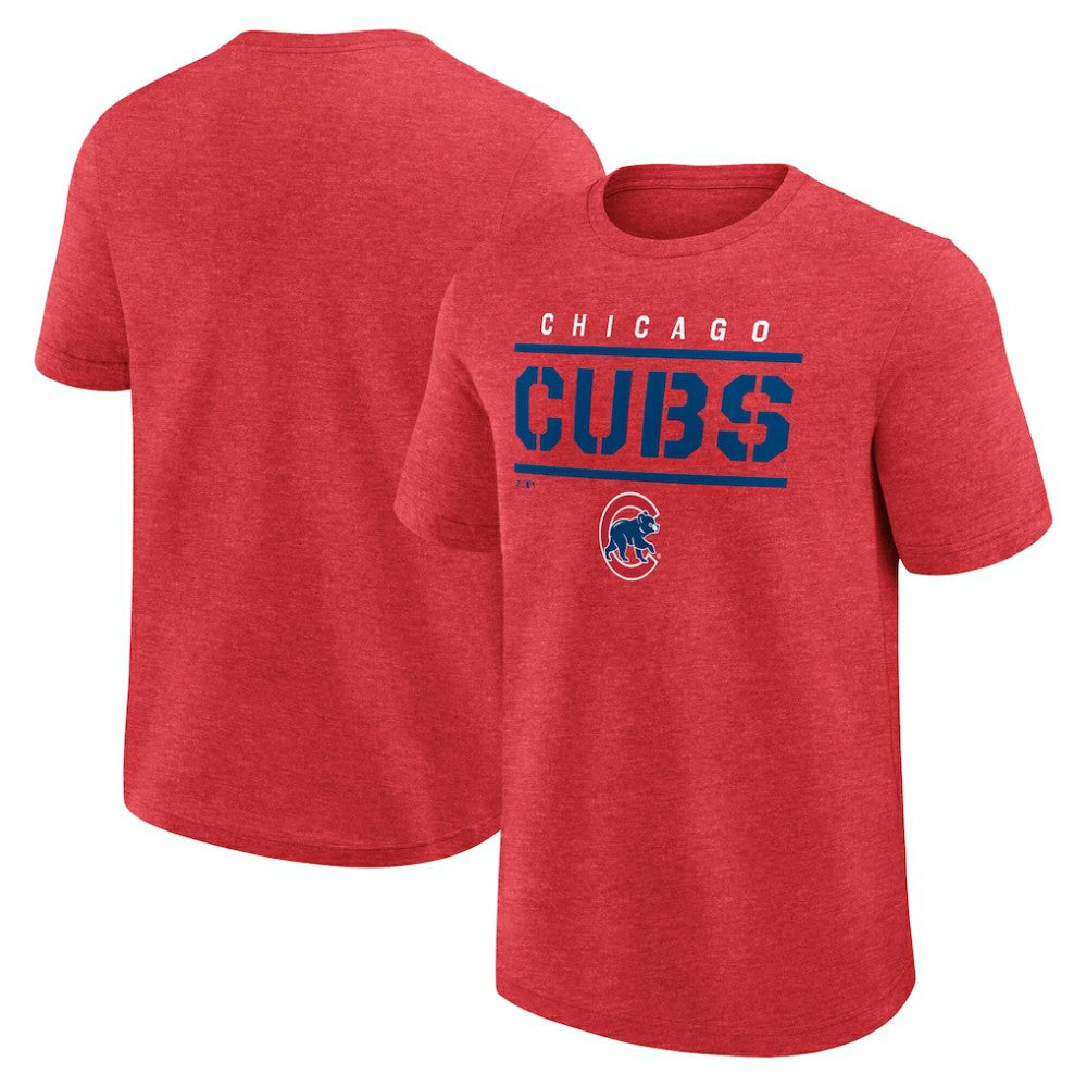 Heather Red Chicago Cubs Logo Athletic Top Notch T-Shirt