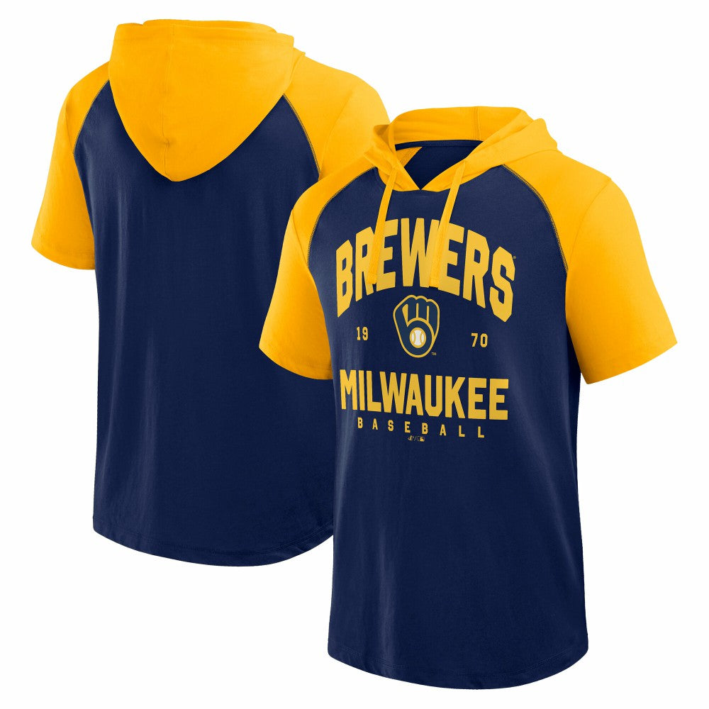 Navy Milwaukee Brewers Logo Athletic Prime Raglan Short Sleeve Hoodie T-Shirt