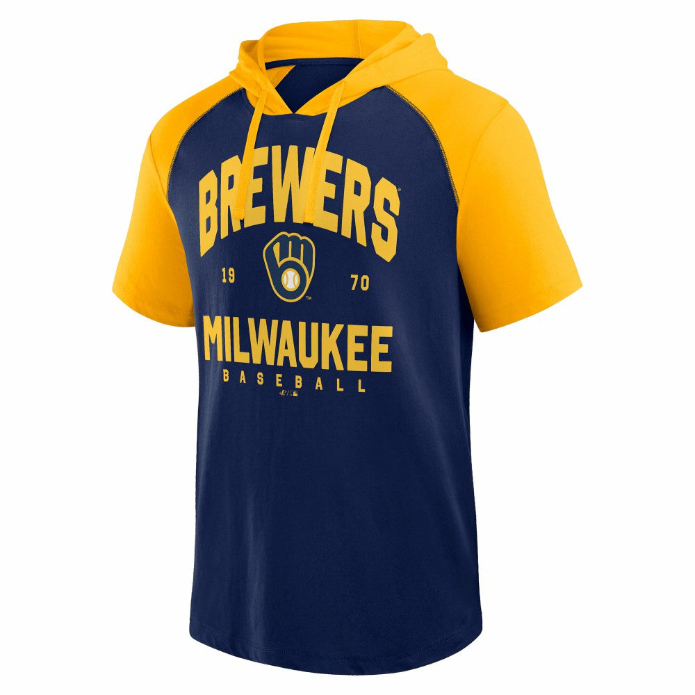 Navy Milwaukee Brewers Logo Athletic Prime Raglan Short Sleeve Hoodie T-Shirt