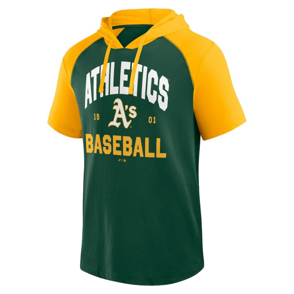 Green Athletics Logo Athletic Prime Raglan Short Sleeve Hoodie T-Shirt