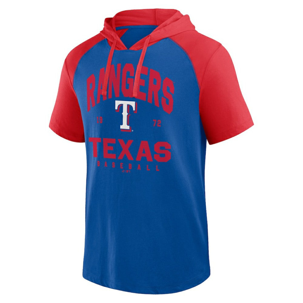 Royal Texas Rangers Logo Athletic Prime Raglan Short Sleeve Hoodie T-Shirt