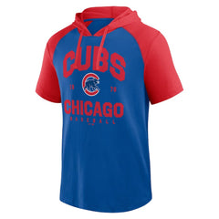 Royal Chicago Cubs Logo Athletic Prime Raglan Short Sleeve Hoodie T-Shirt