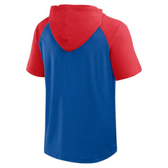 Royal Chicago Cubs Logo Athletic Prime Raglan Short Sleeve Hoodie T-Shirt