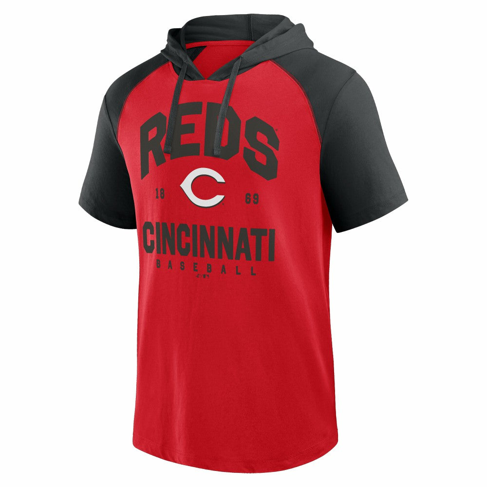 Red Cincinnati Reds Logo Athletic Prime Raglan Short Sleeve Hoodie T-Shirt