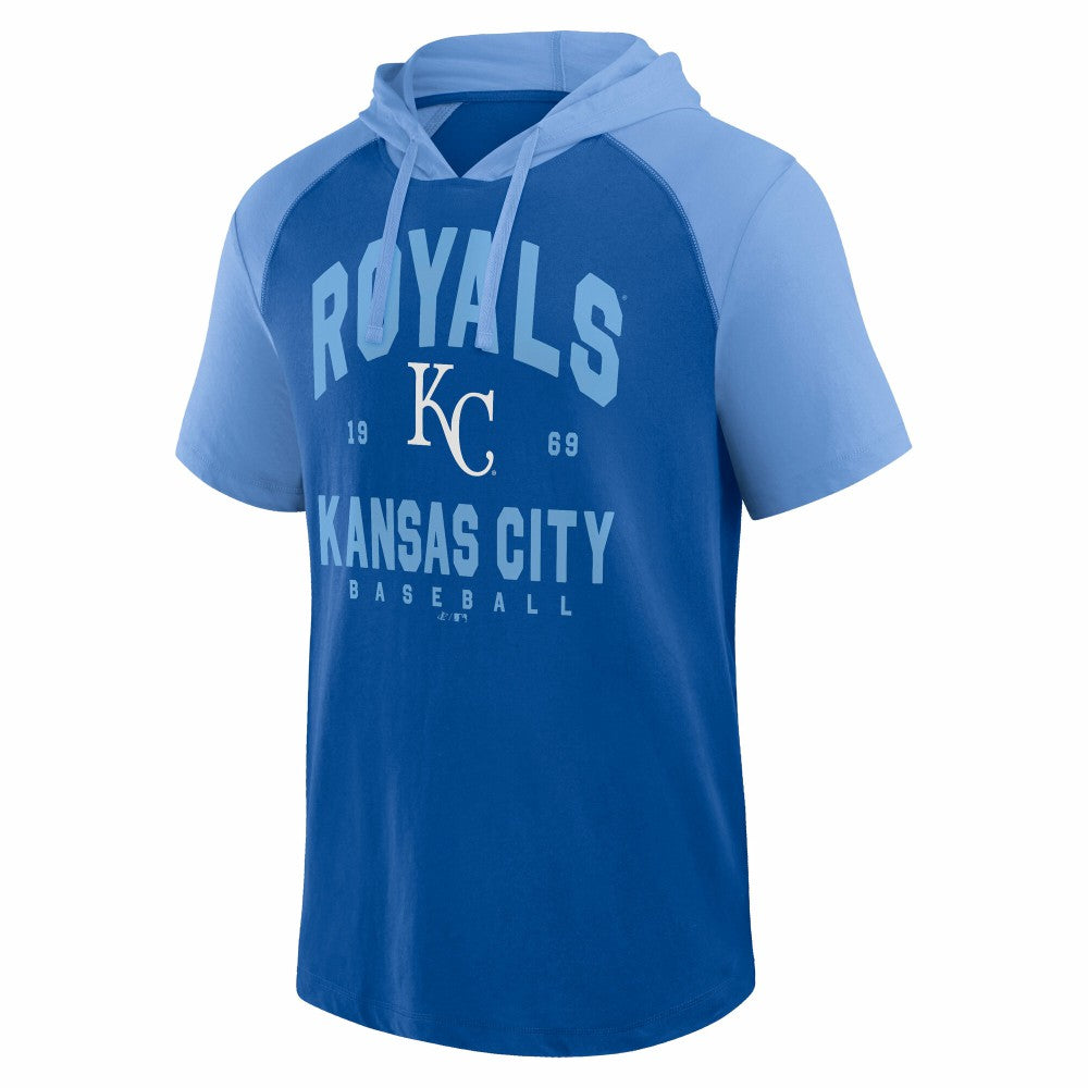 Royal Kansas City Royals Logo Athletic Prime Raglan Short Sleeve Hoodie T-Shirt