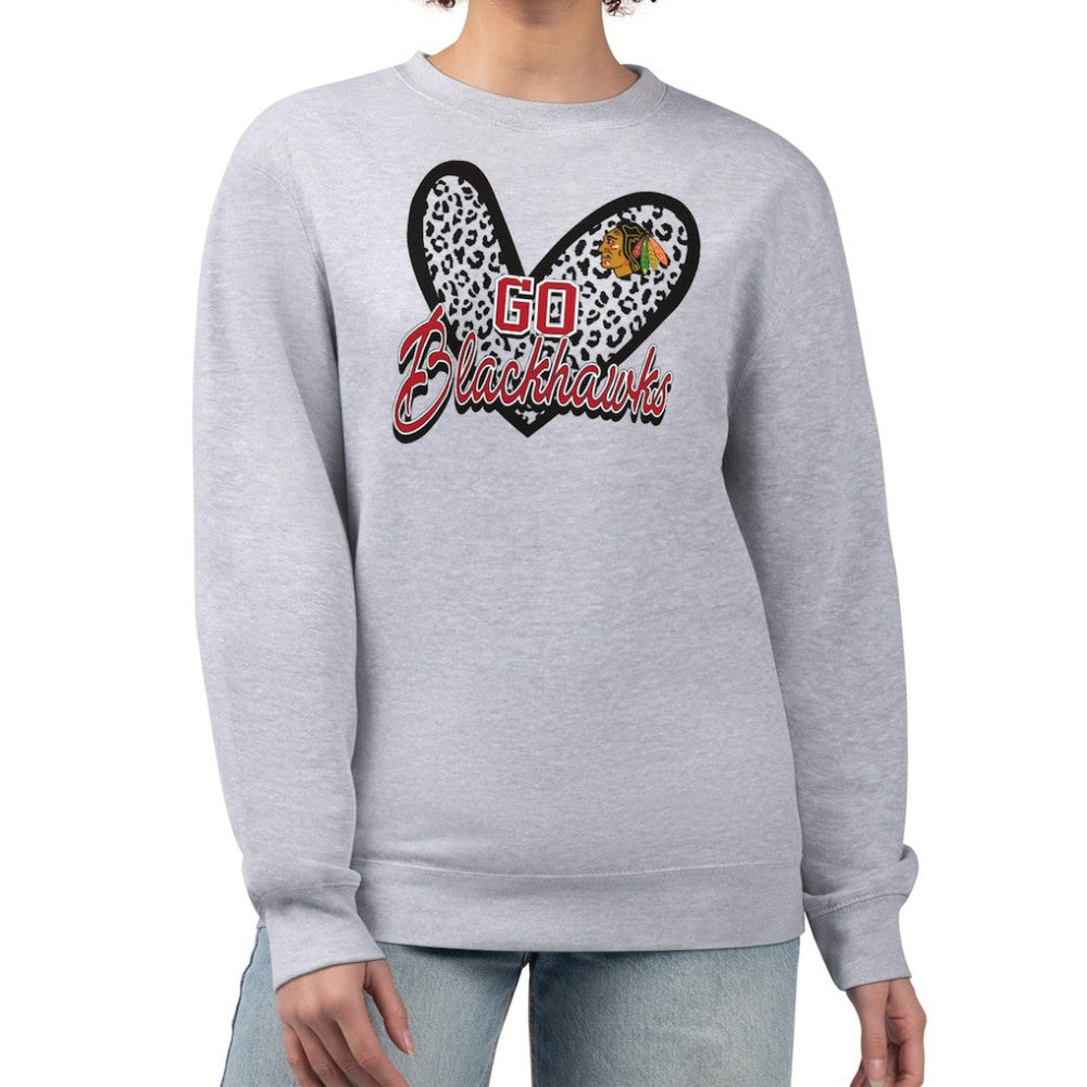 NHL Chicago Blackhawks G-III 4Her by Carl Banks Women's Animal Print Heart Fleece Pullover Sweatshirt