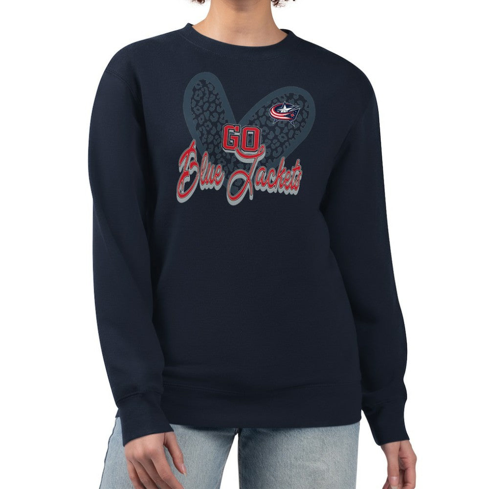 NHL Columbus Blue Jackets G-III 4Her by Carl Banks Women's Animal Print Heart Fleece Pullover Sweatshirt