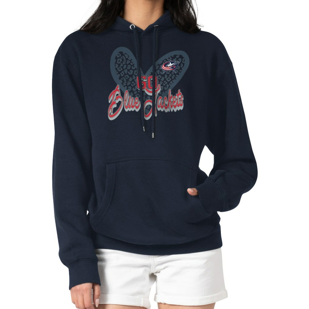 NHL Columbus Blue Jackets G-III 4Her by Carl Banks Women's Animal Print Heart Fleece Pullover Hoodie