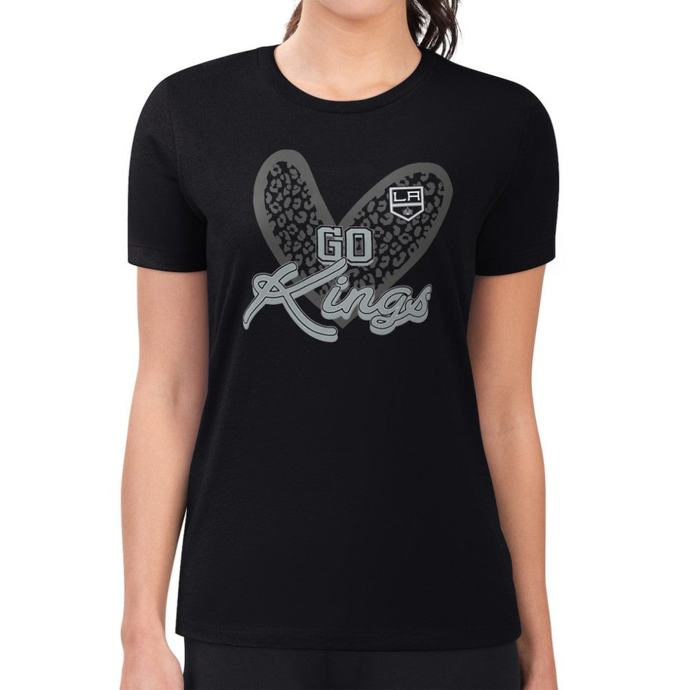 NHL Los Angeles Kings G-III 4Her by Carl Banks Women's Super-Slim Fit Lightweight Animal Print Heart T-Shirt