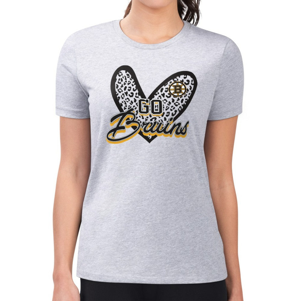 NHL Boston Bruins G-III 4Her by Carl Banks Women's Super-Slim Fit Lightweight Animal Print Heart T-Shirt