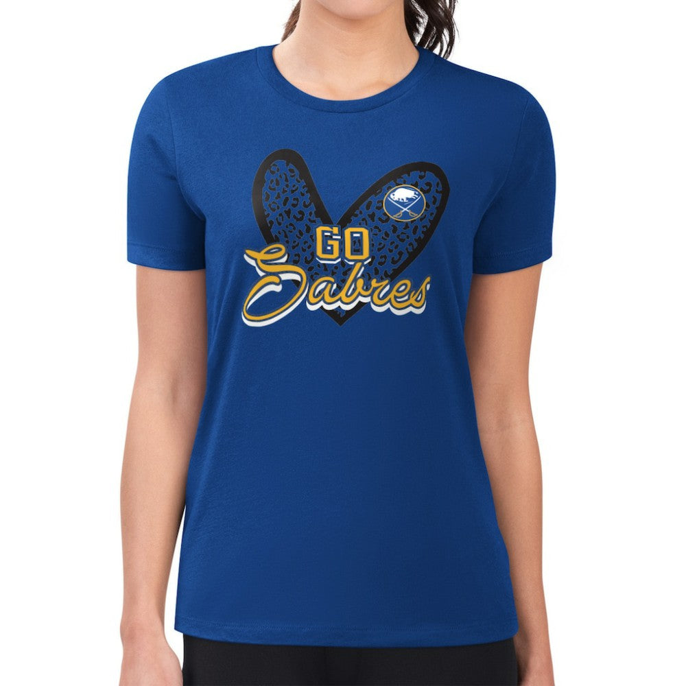 NHL Buffalo Sabres G-III 4Her by Carl Banks Women's Super-Slim Fit Lightweight Animal Print Heart T-Shirt