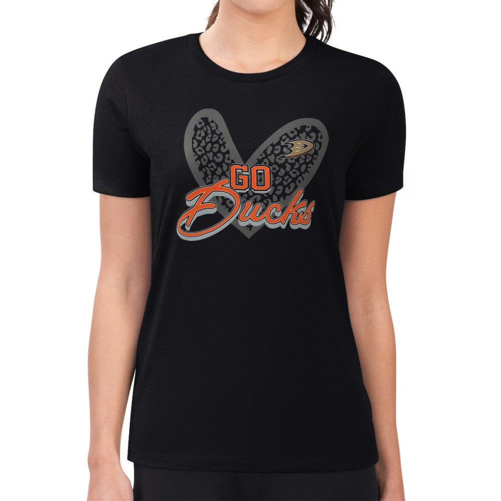 NHL Anaheim Ducks G-III 4Her by Carl Banks Women's Super-Slim Fit Lightweight Animal Print Heart T-Shirt