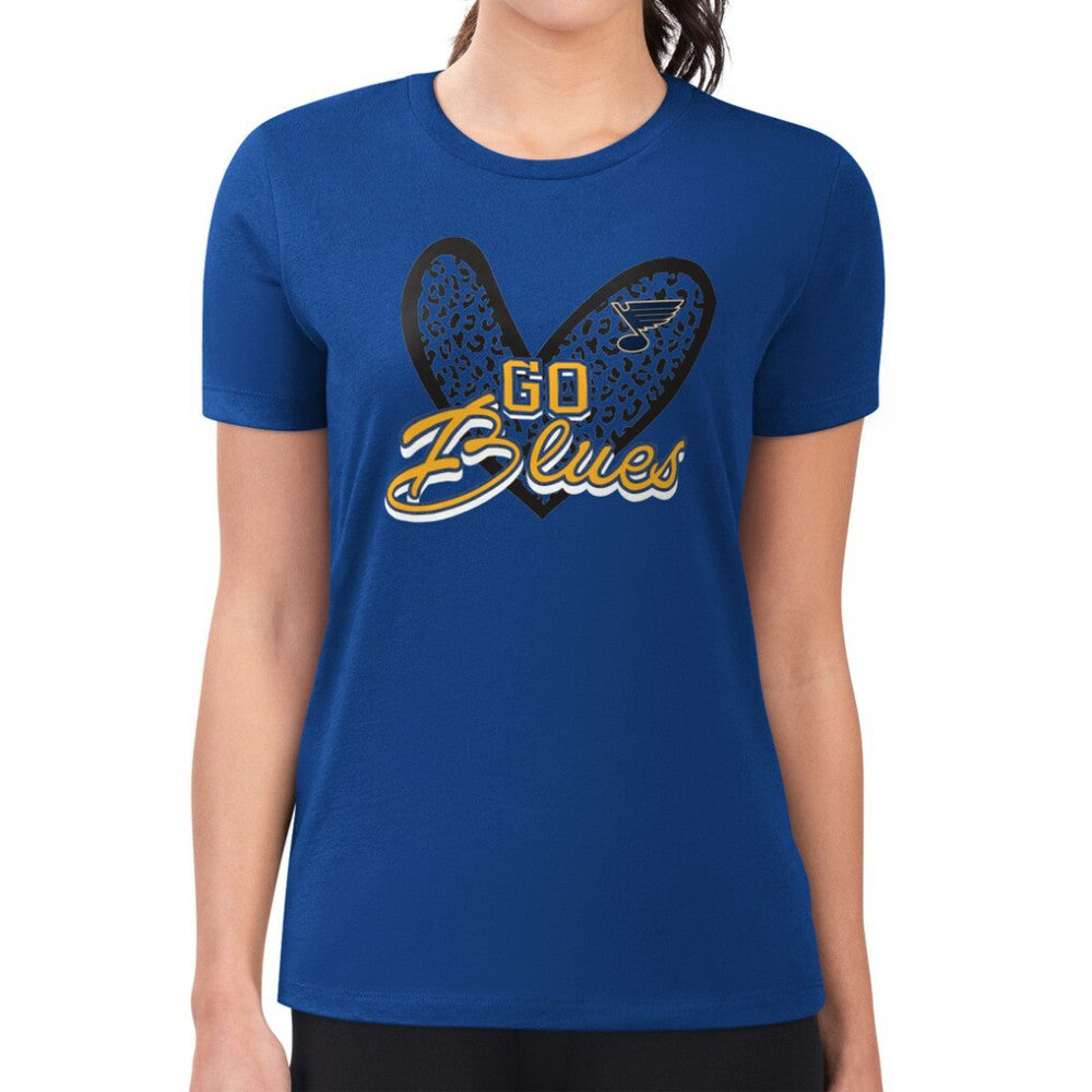 NHL St. Louis Blues G-III 4Her by Carl Banks Women's Super-Slim Fit Lightweight Animal Print Heart T-Shirt