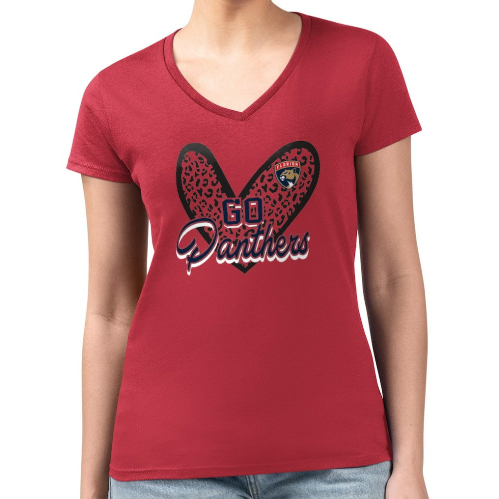 NHL Florida Panthers G-III 4Her by Carl Banks Women's Super-Slim Fit Lightweight Animal Print Heart V-Neck T-Shirt