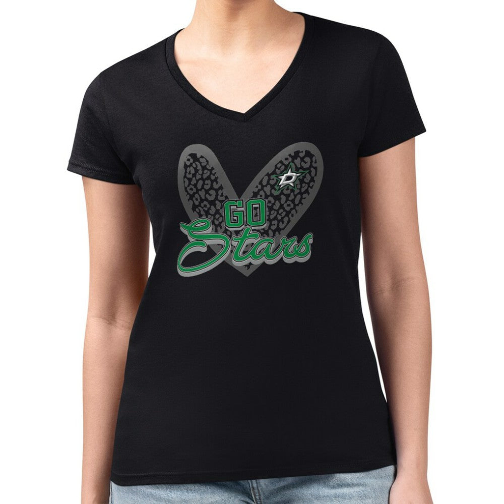 NHL Dallas Stars G-III 4Her by Carl Banks Women's Super-Slim Fit Lightweight Animal Print Heart V-Neck T-Shirt