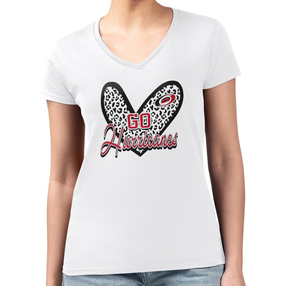 NHL Carolina Hurricanes G-III 4Her by Carl Banks Women's Super-Slim Fit Lightweight Animal Print Heart V-Neck T-Shirt