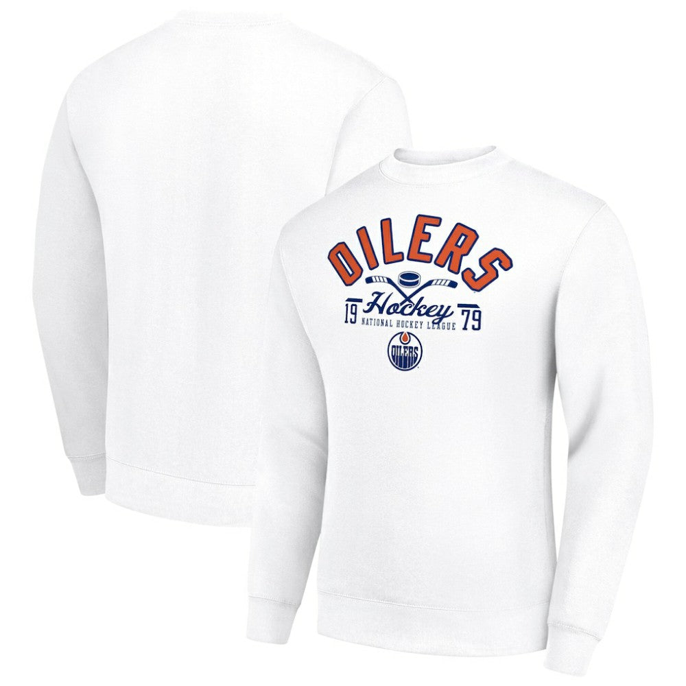 NHL Edmonton Oilers Starter Stick And Puck Logo Fleece Pullover Sweatshirt