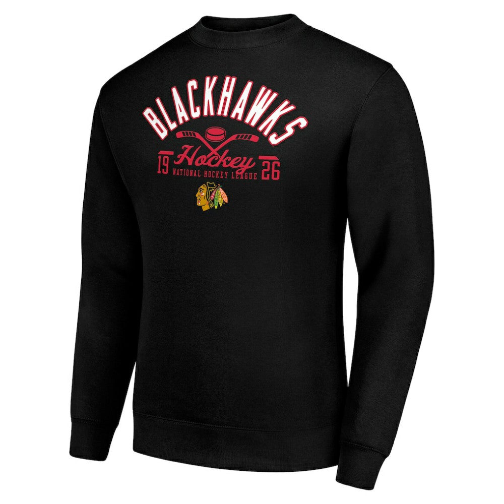 NHL Chicago Blackhawks Starter Stick And Puck Logo Fleece Pullover Sweatshirt