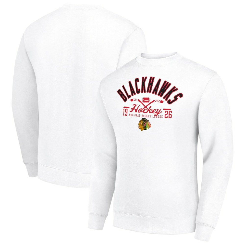 NHL Chicago Blackhawks Starter Stick And Puck Logo Fleece Pullover Sweatshirt