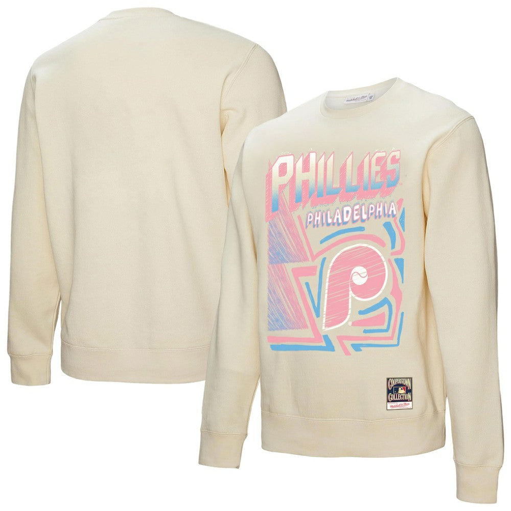 Cream Philadelphia Phillies Mitchell & Ness Sidewalk Sketch Pullover Sweatshirt