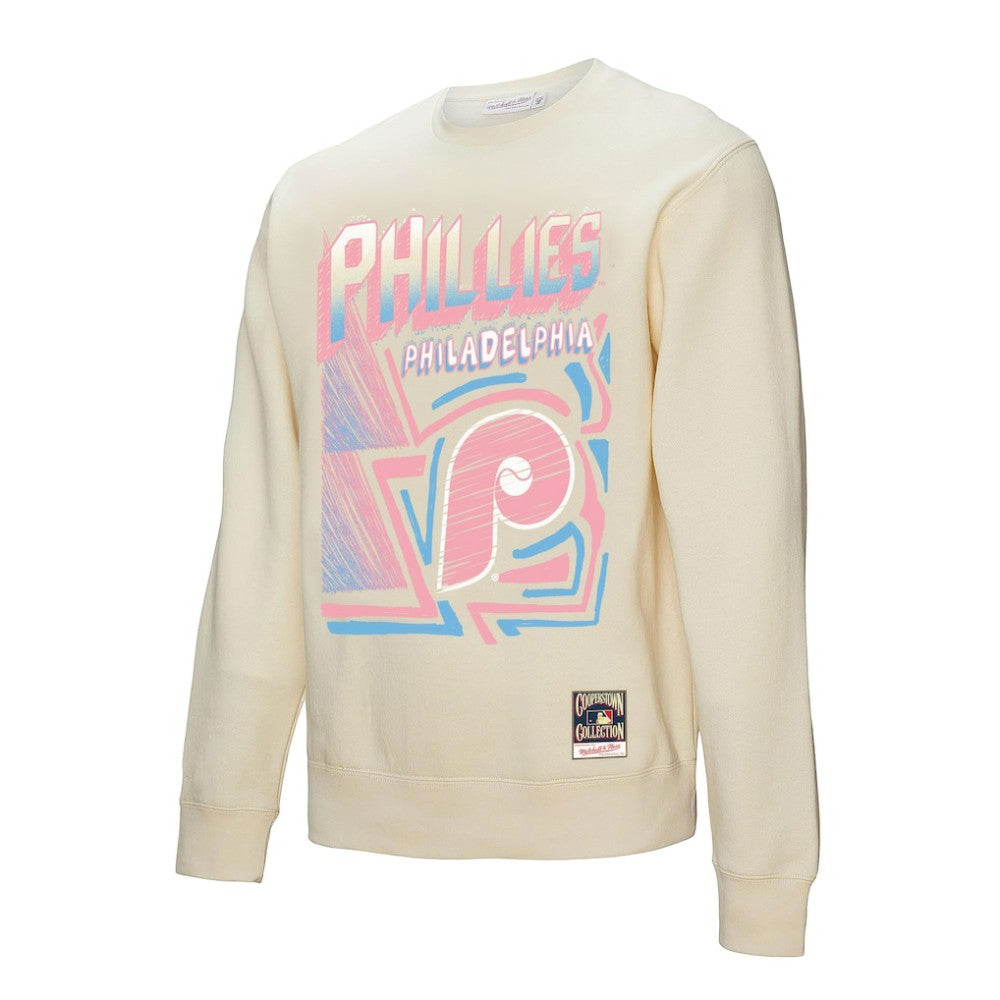 Cream Philadelphia Phillies Mitchell & Ness Sidewalk Sketch Pullover Sweatshirt