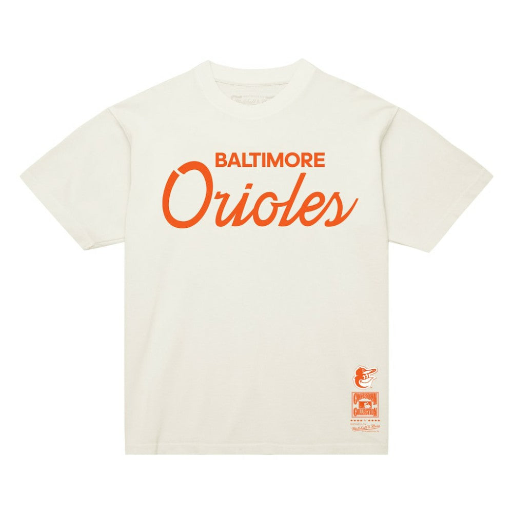 Cream Baltimore Orioles Mitchell & Ness Vintage Script T-Shirt