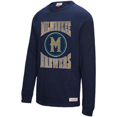 Navy Milwaukee Brewers Mitchell & Ness Arched Logo Slub Long Sleeve T-Shirt