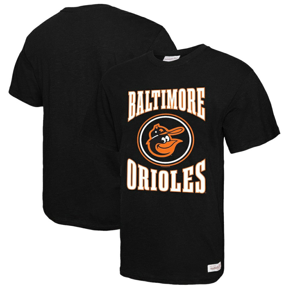 Black Baltimore Orioles Mitchell & Ness Arched Logo Slub T-Shirt