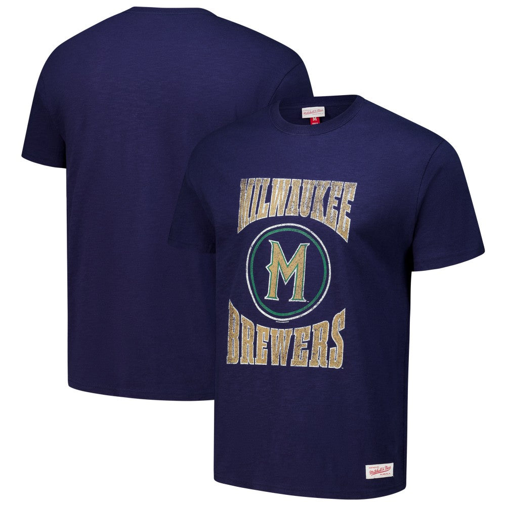 Navy Milwaukee Brewers Mitchell & Ness Arched Logo Slub T-Shirt