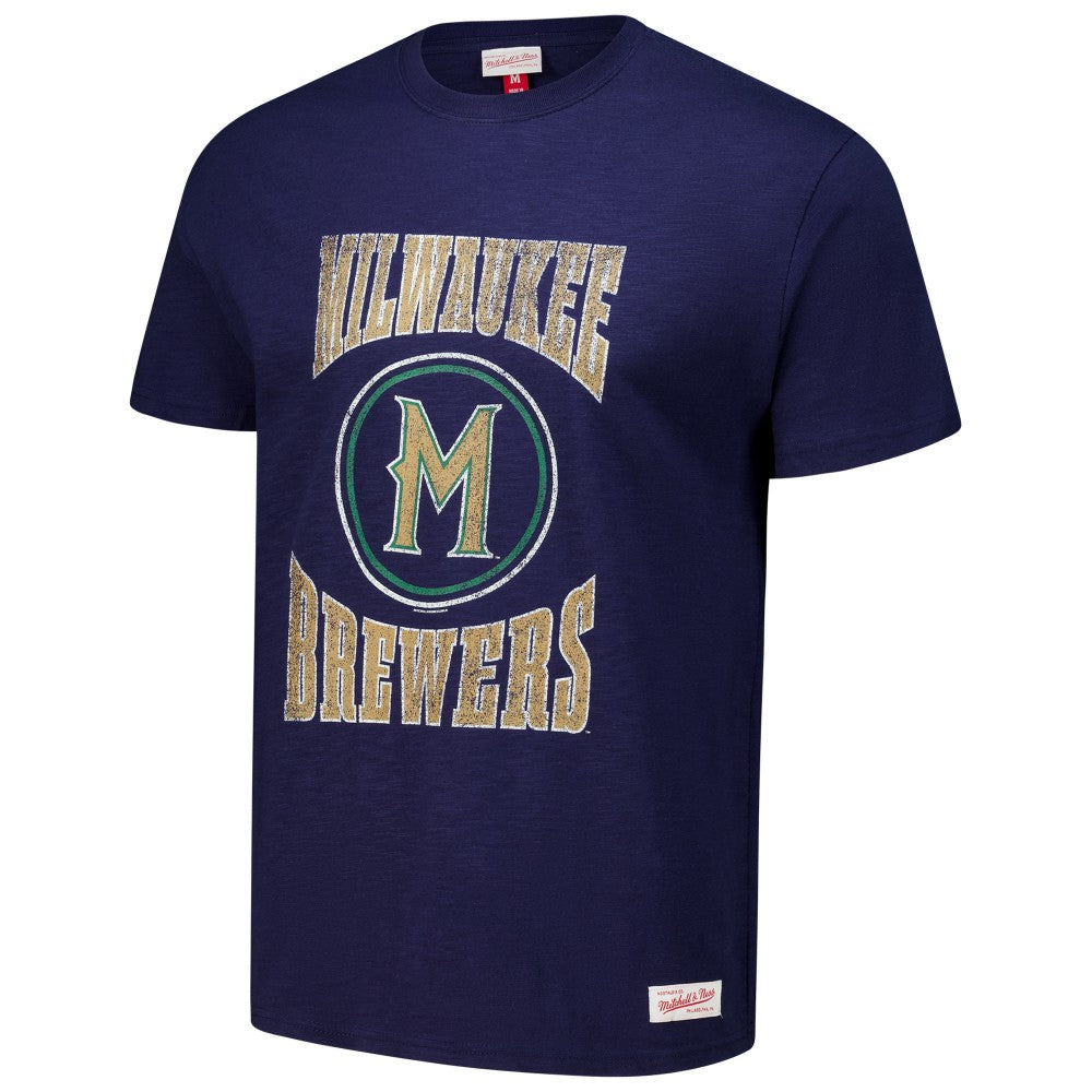 Navy Milwaukee Brewers Mitchell & Ness Arched Logo Slub T-Shirt