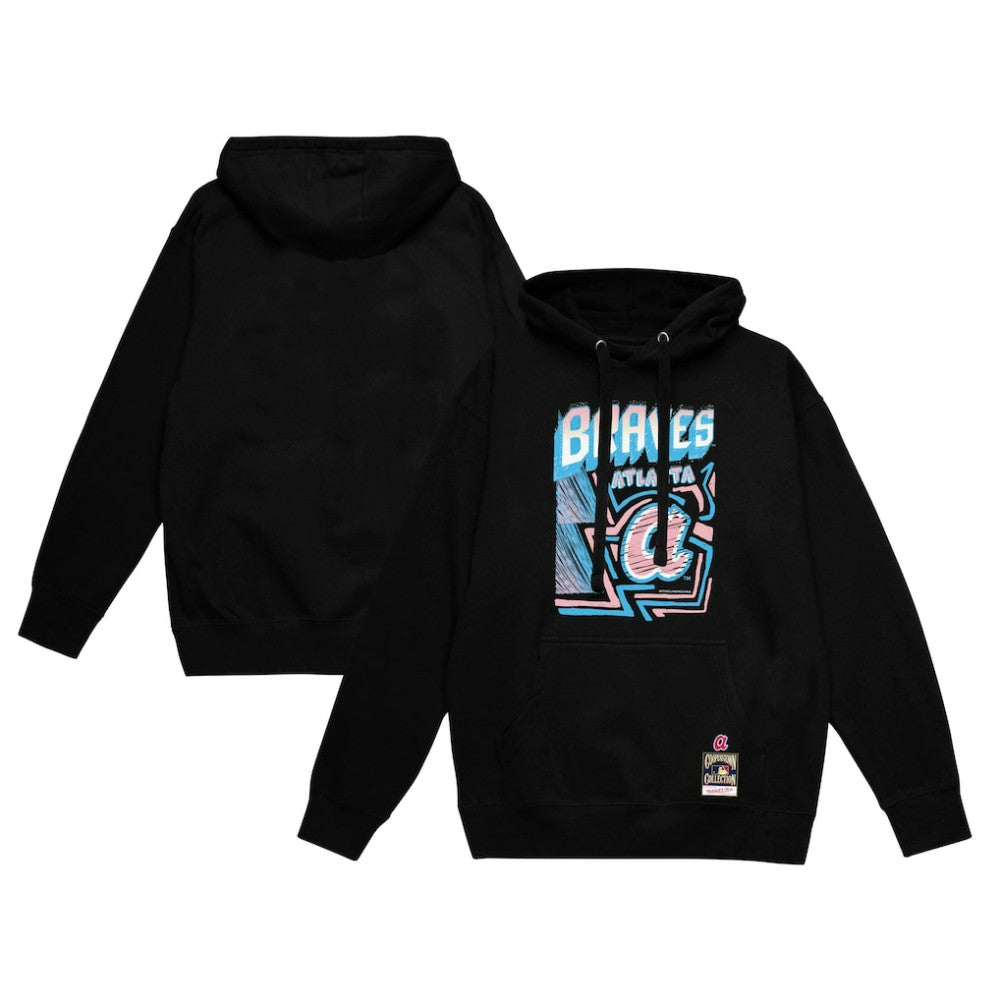 Black Atlanta Braves Mitchell & Ness Sidewalk Sketch Pullover Hoodie